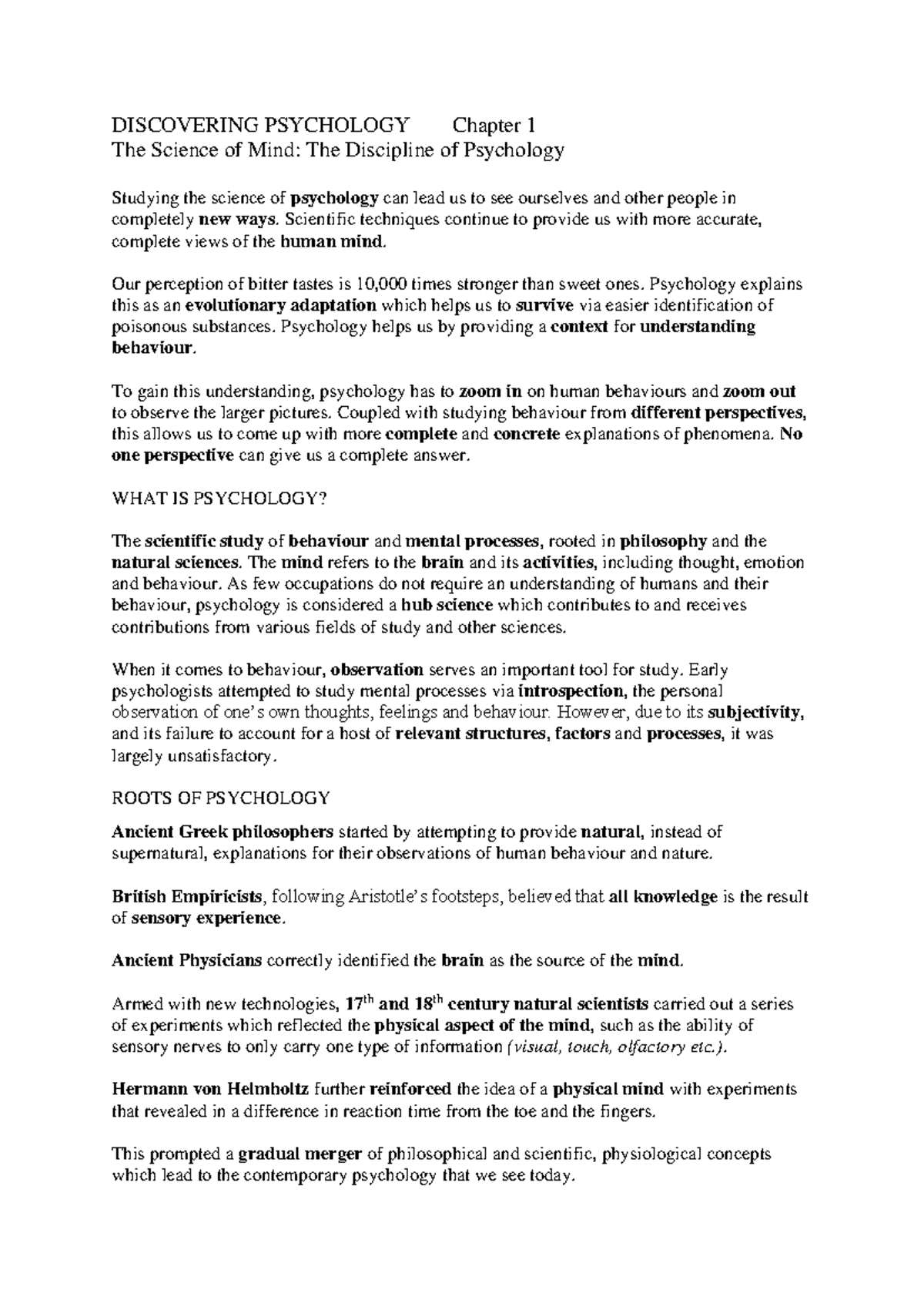 PSY 101 Final Exam Notes: Discovering Psychology Chapter 1 Insights ...