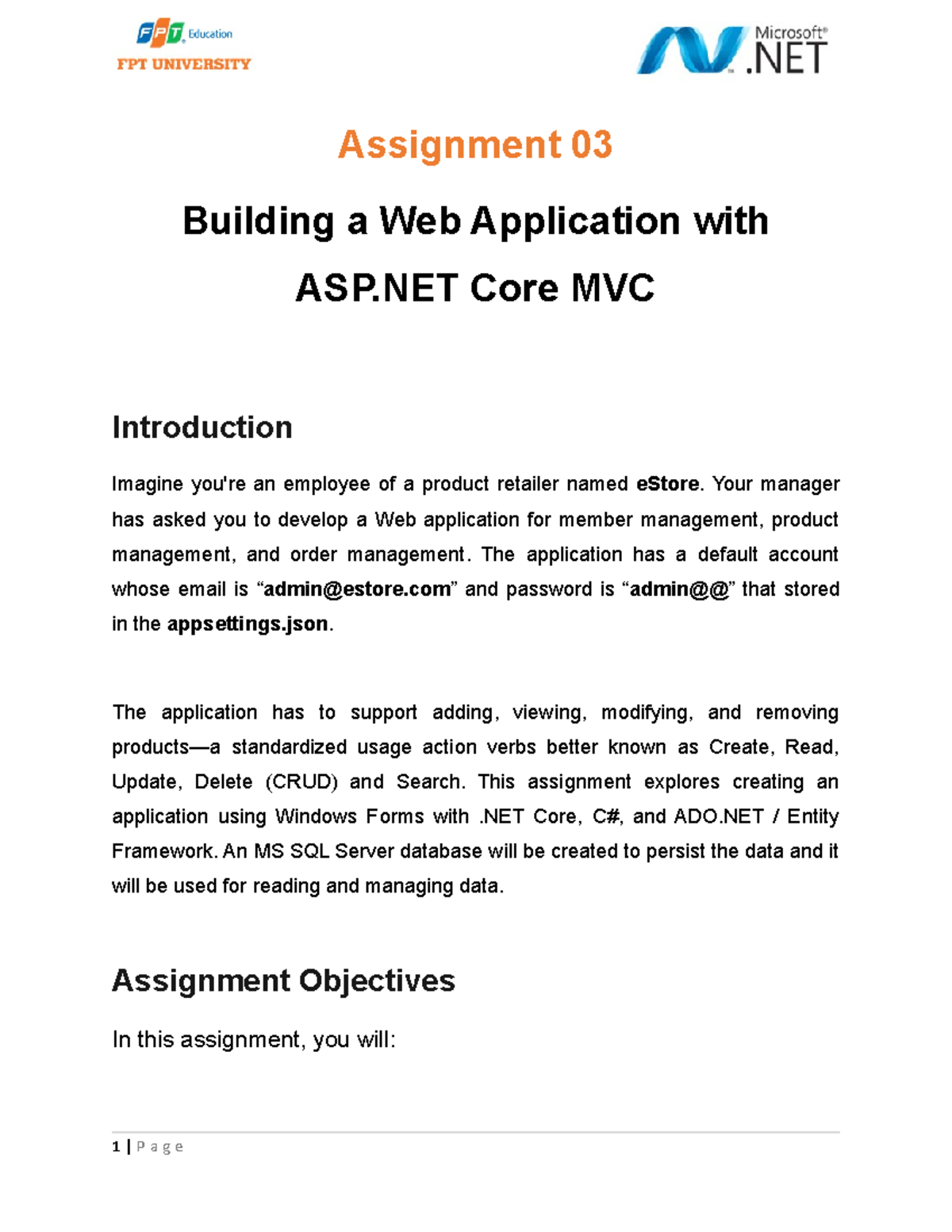 Assignment 03: eStore Management Web App Development with ASP.NET - Studocu