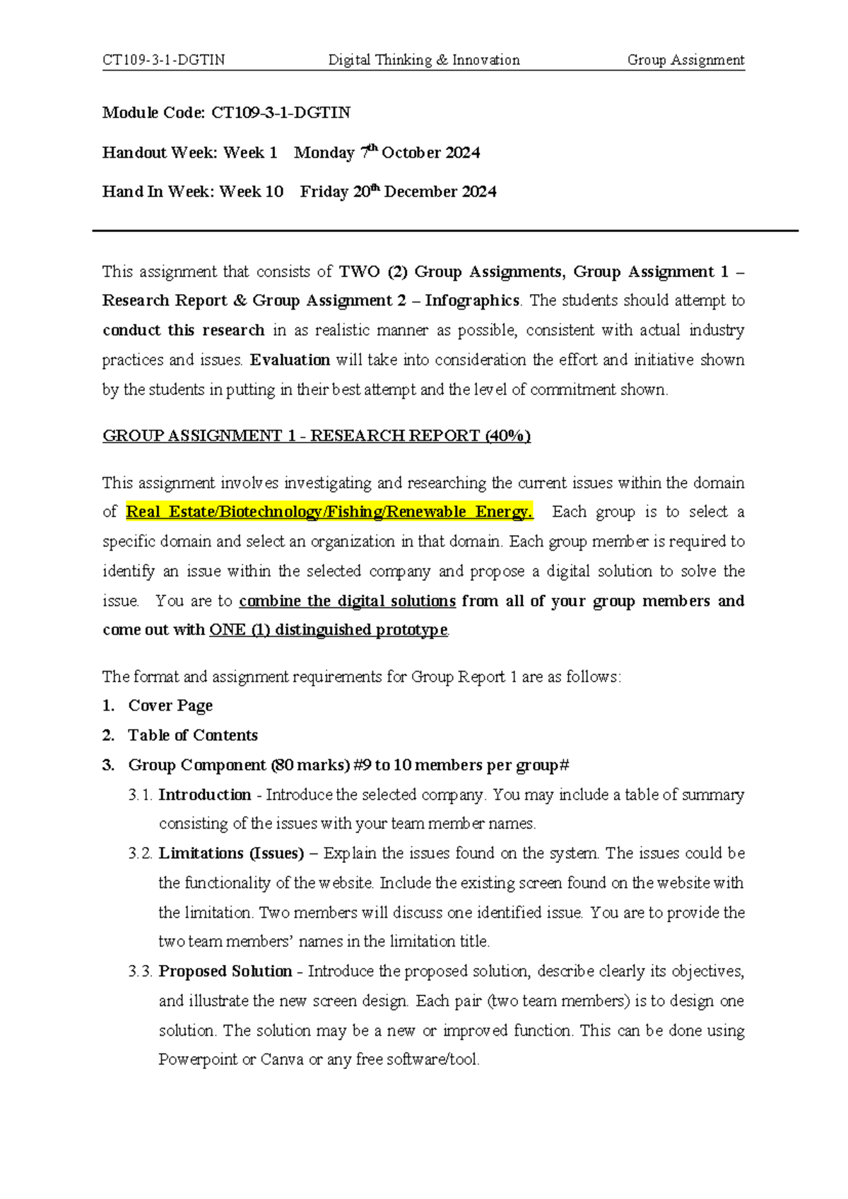 DGTIN - Group Assignment: Research Report & Infographics Guide - Studocu