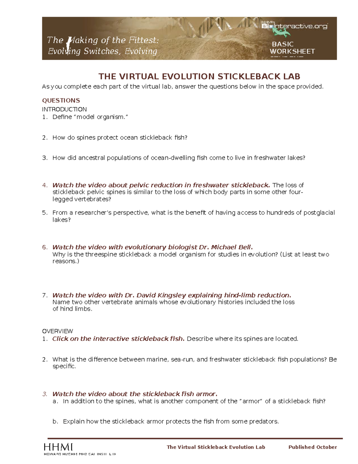 Stickleback Lab Student - Evolving Switches, Evolving Bodies BASIC ...