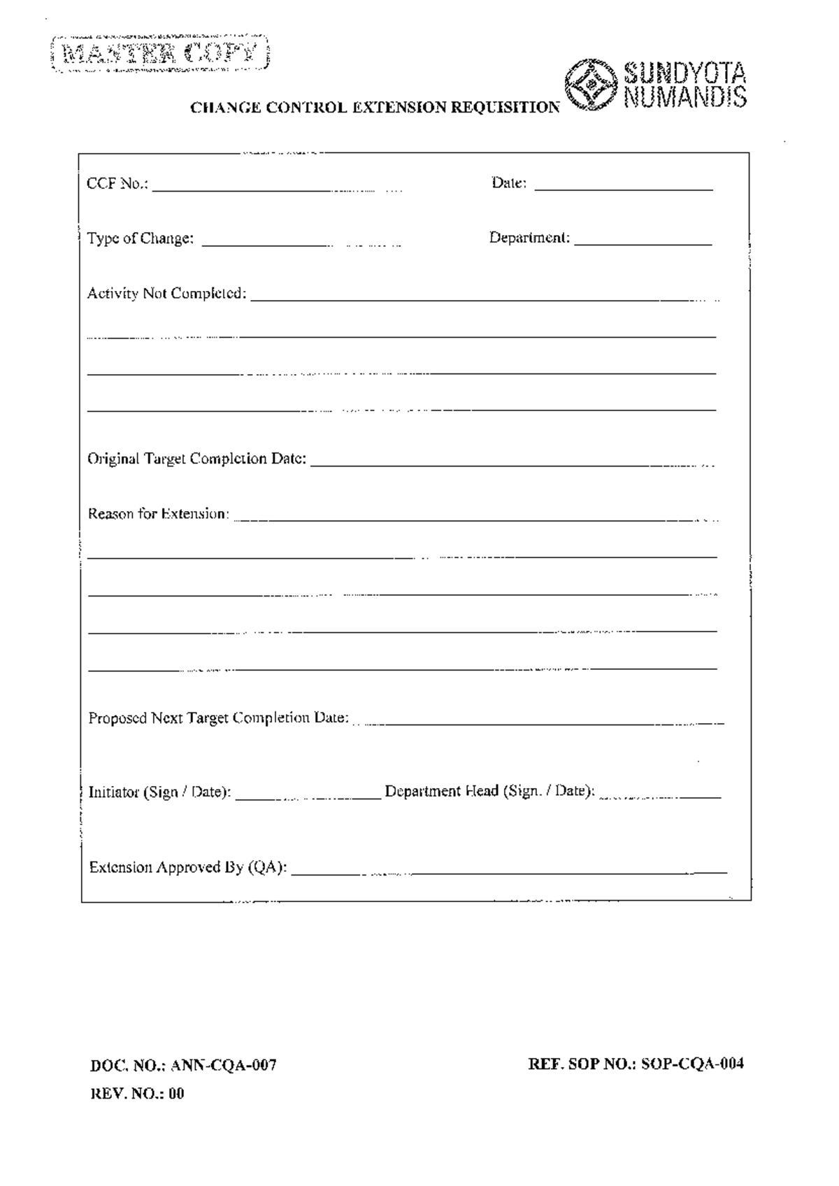 ANN-CQA-007 Change Control Extension Requisition - Chemistry SL ...