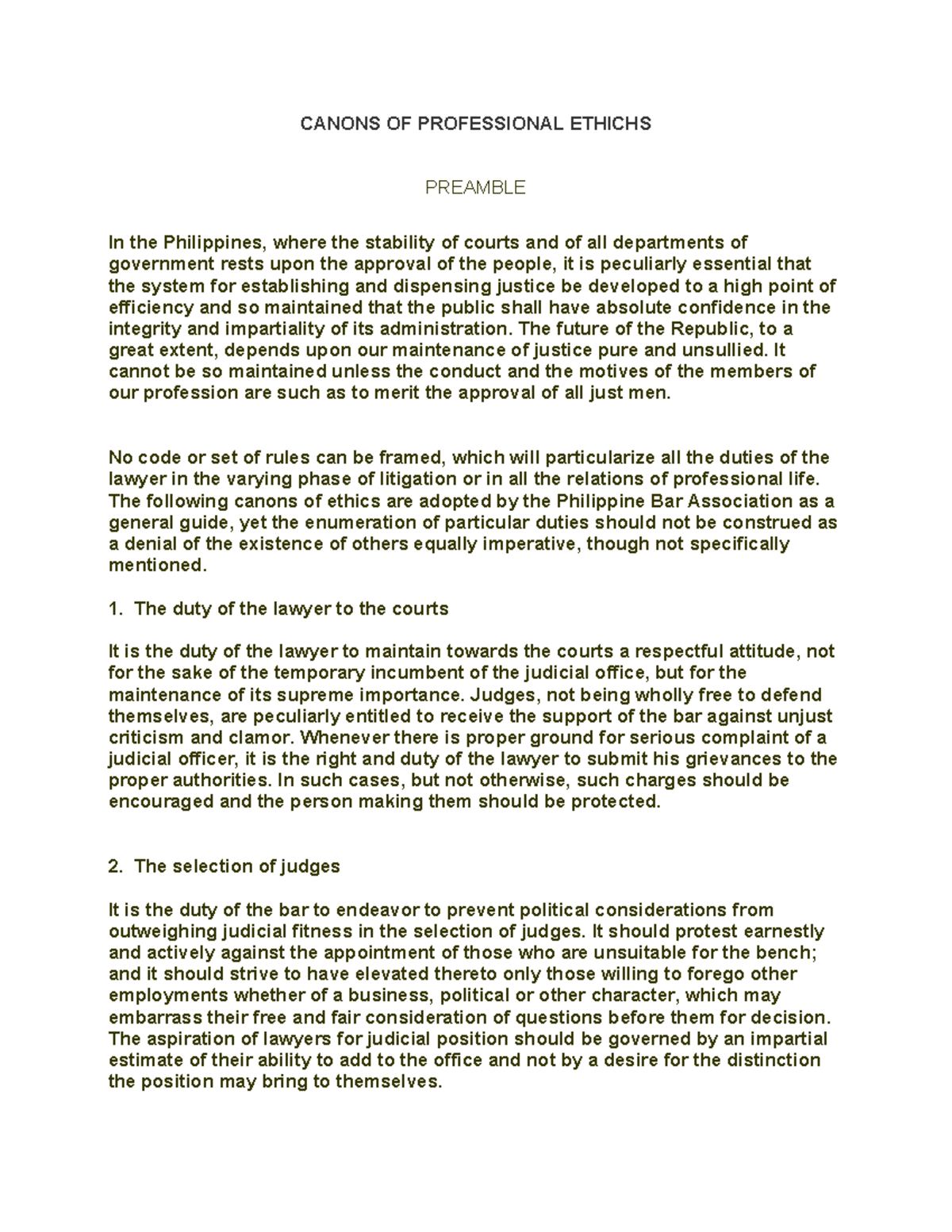 Canons of professional ethics in the Philippines: A comprehensive guide ...
