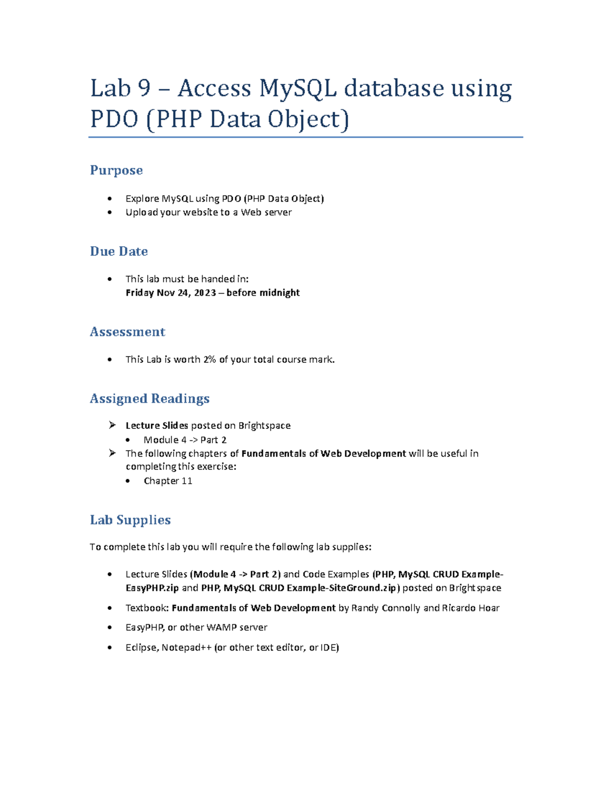 Lab 9 - PHP and My SQL - n/a - Lab 9 – Access MySQL database using PDO ...