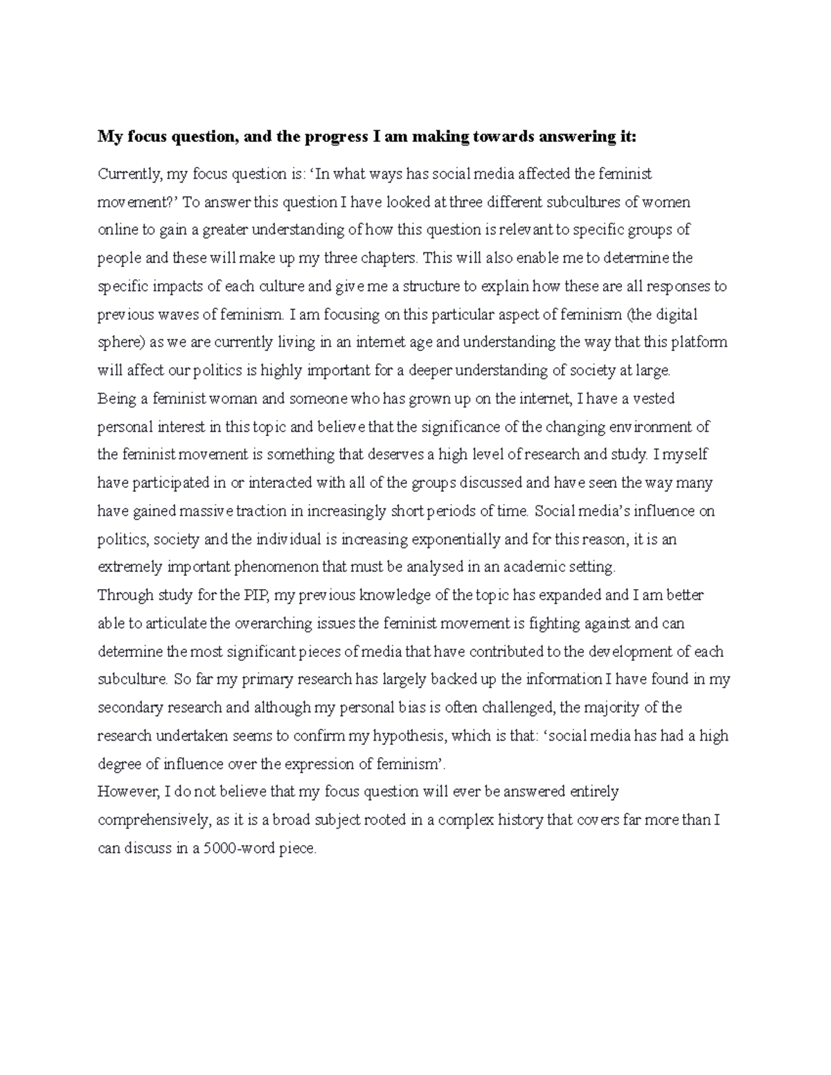 Society and Culture PIP: Social Media's Impact on Feminism (19/20 ...