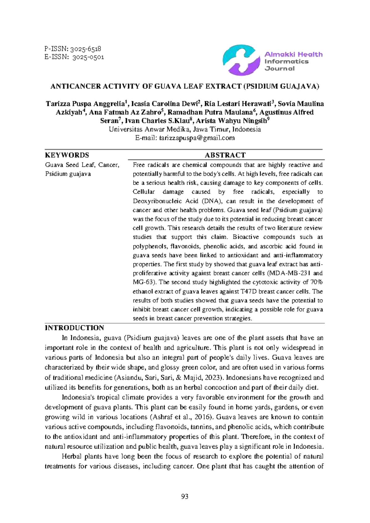 ANTICANCER POTENTIAL OF GUAVA LEAF EXTRACT (PSIDIUM GUAJAVA) - Studocu