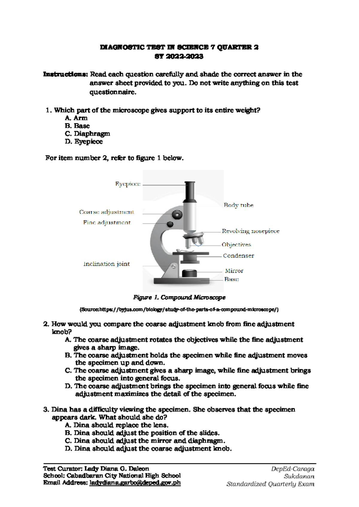 S7 Q2 TQ - Science Diagnostic Exam Questions and Answers - Studocu