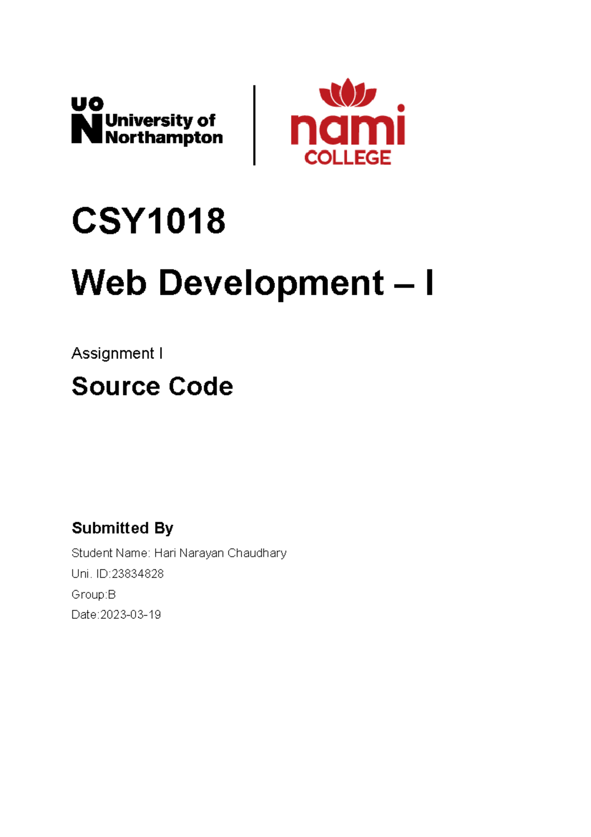 CSY1018 Web Development Assignment I - Project Source Code by Hari ...