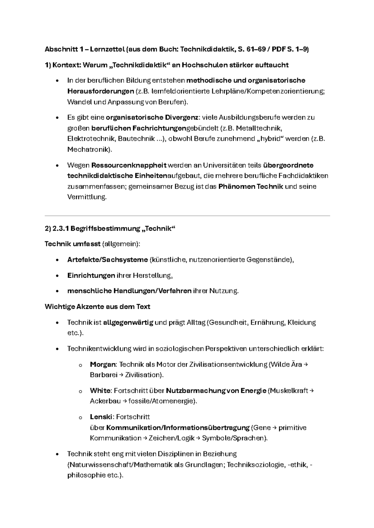 Technikdidaktik und Handlungskompetenz: Lernzettel und Klausurfragen ...