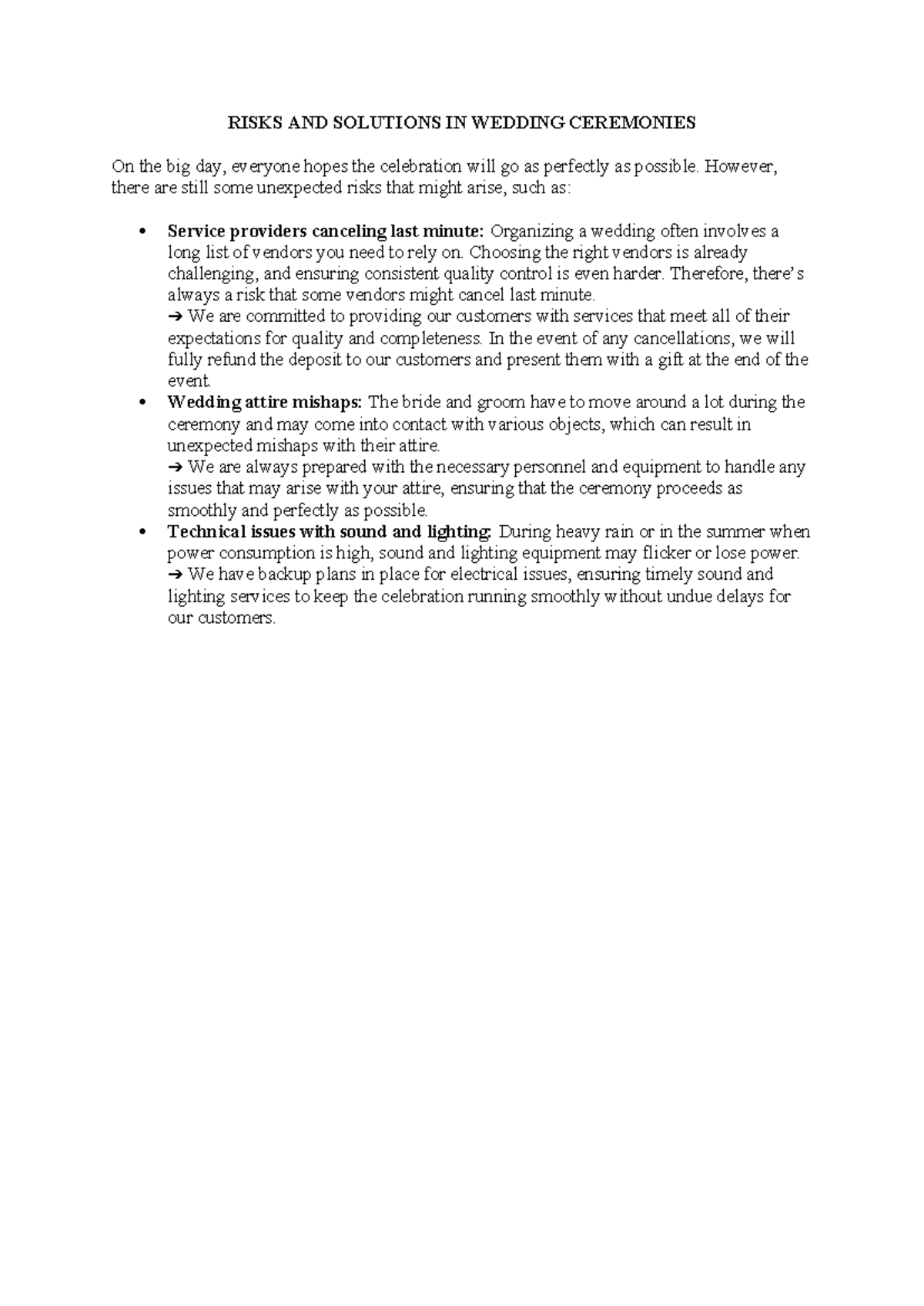 Rủi ro wedding - ... - RISKS AND SOLUTIONS IN WEDDING CEREMONIES On the ...