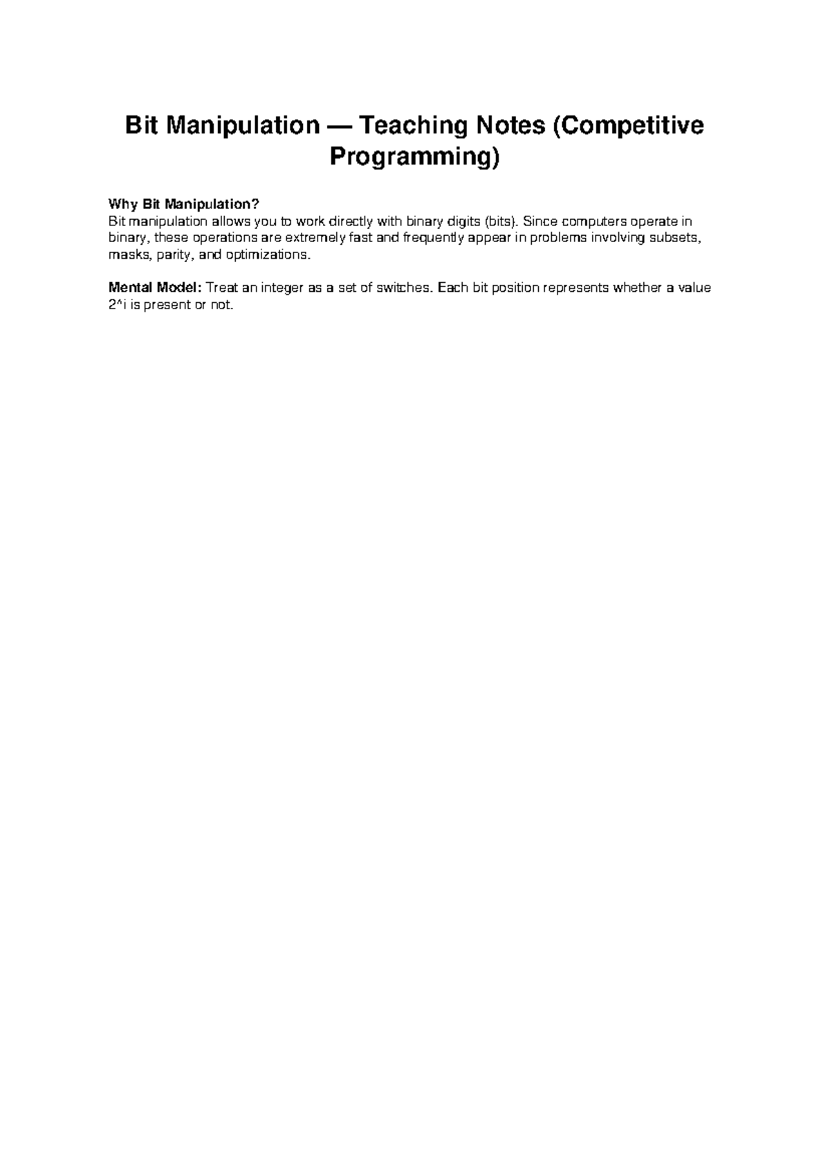 Bit Manipulation Teaching Notes (CP) - Studocu