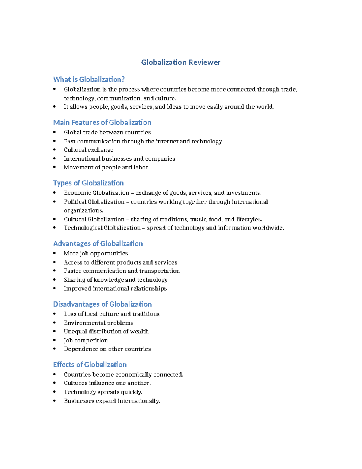 Globalization Overview: Key Features, Types, and Impacts - Studocu