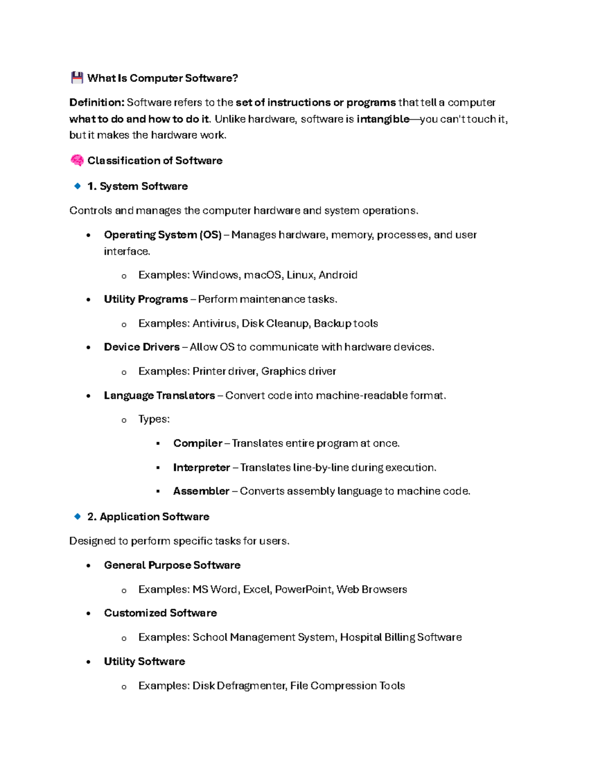 Computer Software Overview: Definitions & Classifications - Studocu
