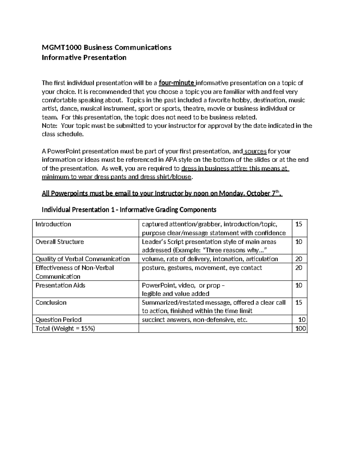 Informative Presentation Details F2024 - MGMT1000 Business ...
