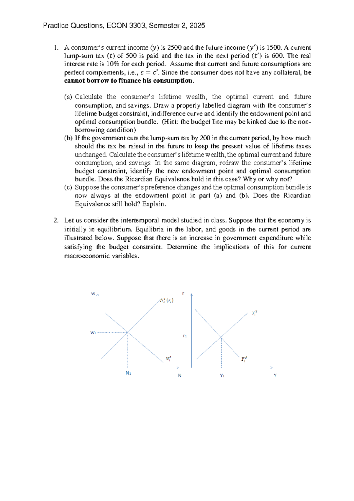 Midterm Practice Questions, ECON 3303, Semester 2, 2025 - Studocu