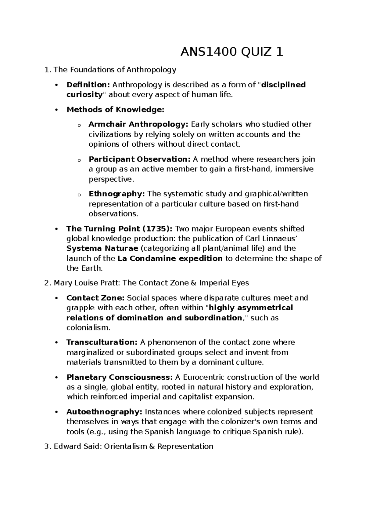 ANS1400 QUIZ 1: Foundations of Anthropology Overview - Studocu