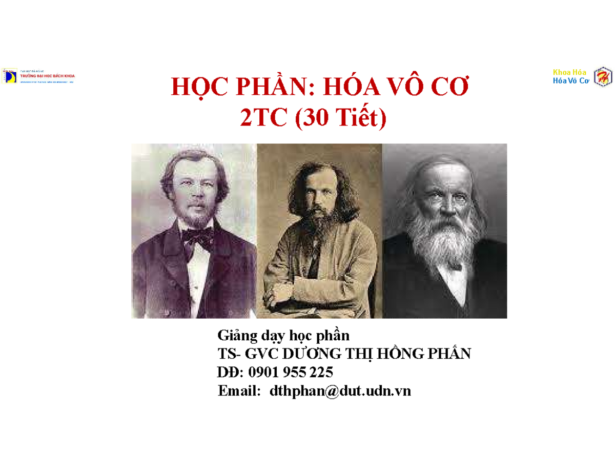 HÓA VÔ CƠ 2TC: Chương 1 - Tổng Quan Các Chất Vô Cơ - Studocu