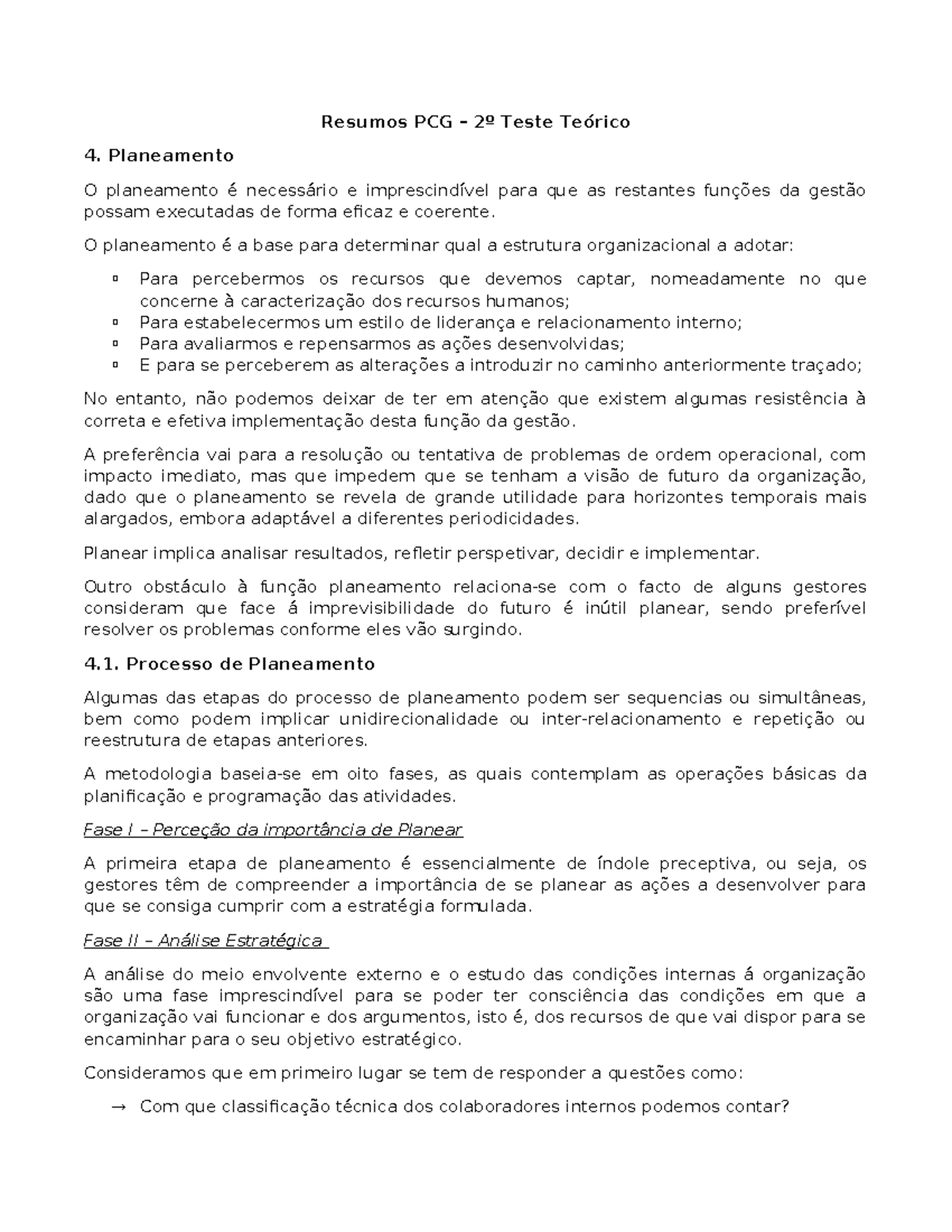 Resumos PCG - 2º Teste Teórico: Planeamento e Controlo de Gestão - Studocu
