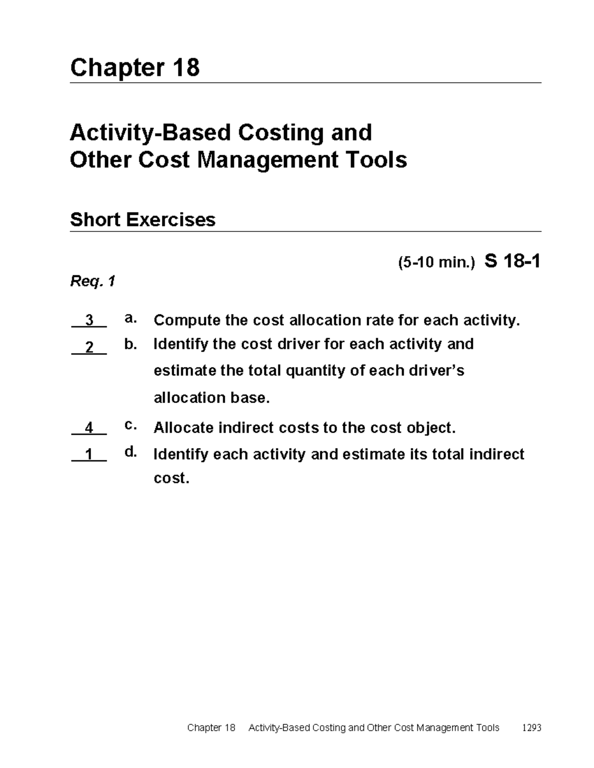Chapter 18 Costing & Cost Management Tools Exercises (Hho9e ch18 sm GE ...