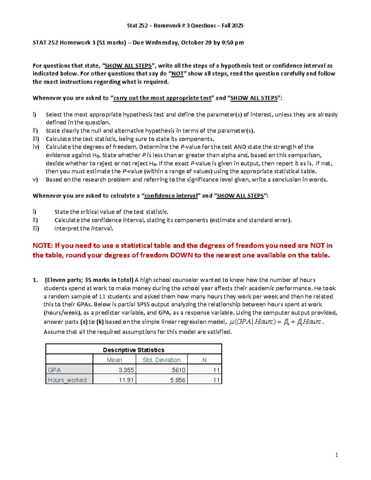 STAT 252 Fall 2025 Homework 3 Questions and Guidelines - Studocu