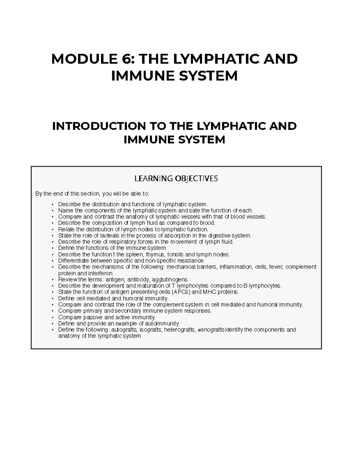 Module 6 - Comprehensive Overview of the Lymphatic & Immune System ...