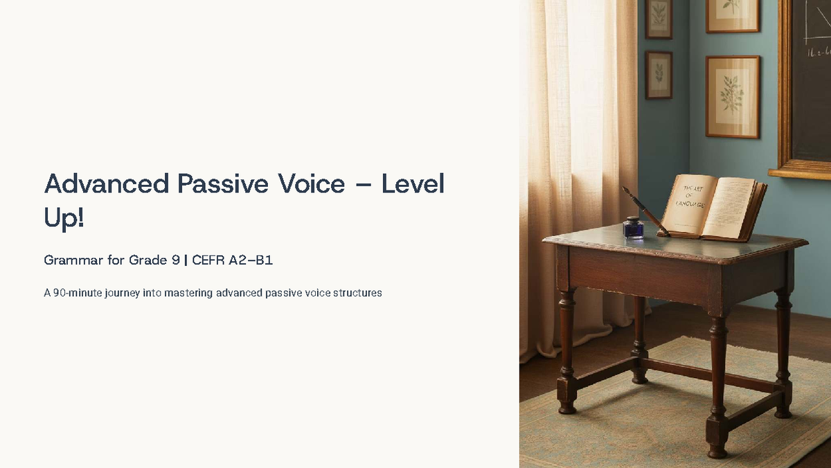 Advanced Passive Voice Level Up! Grammar for Grade 9 CEFR A23B1 - Studocu
