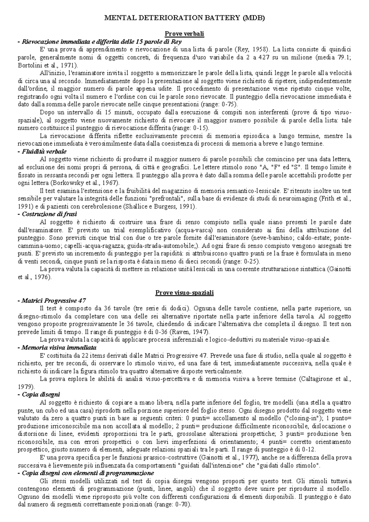 MDB: Esame delle Funzioni Cognitive nel Test di Deterioramento Mentale ...