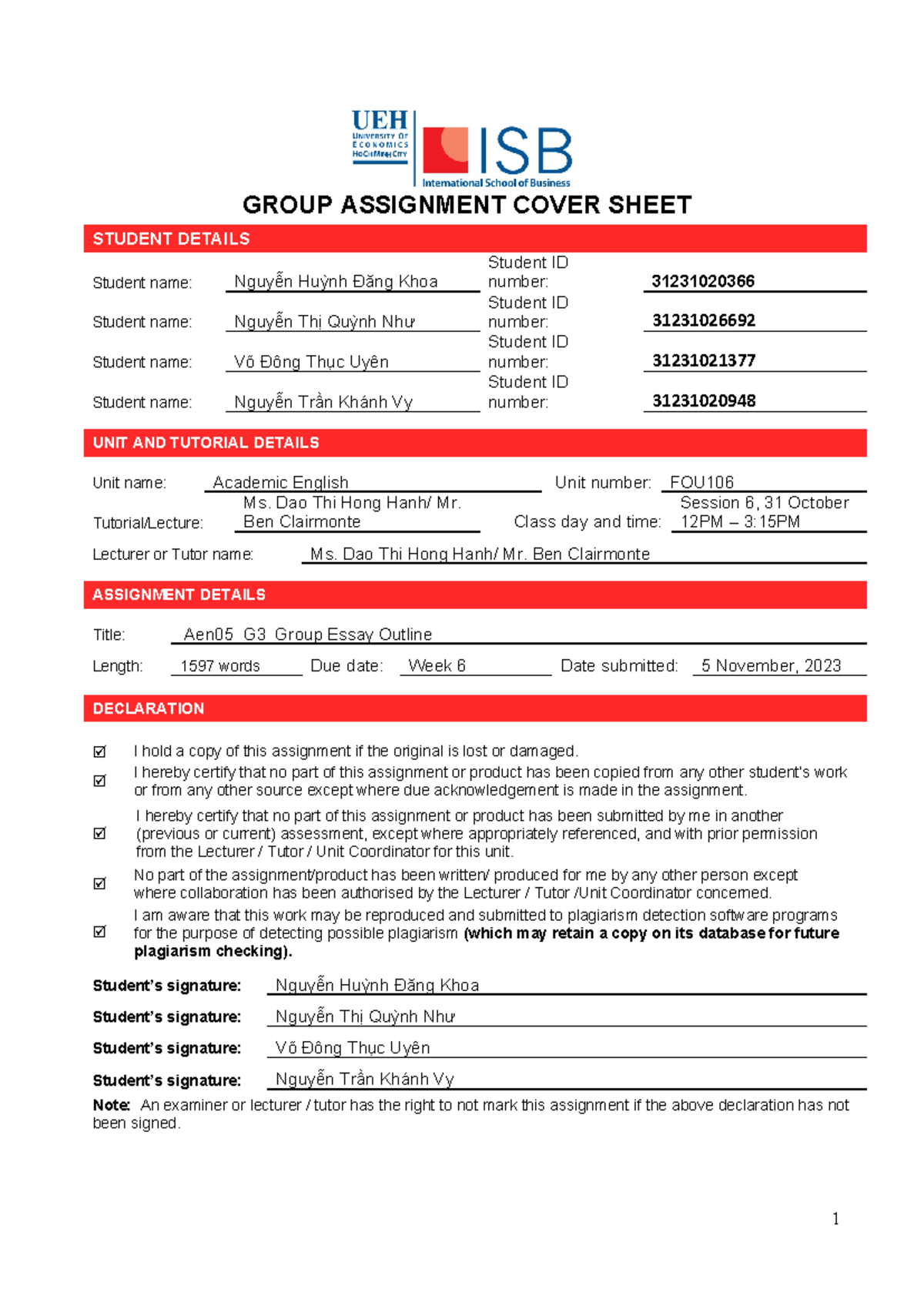 AEn05 G3 Group-Essay-Outline - GROUP ASSIGNMENT COVER SHEET STUDENT ...