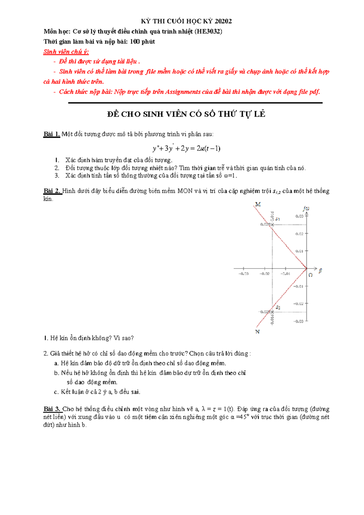 KỲ THI CUỐI HỌC KỲ 20202 - Cơ sở lý thuyết điều chỉnh quá trình nhiệt (HE3032) - Document Preview