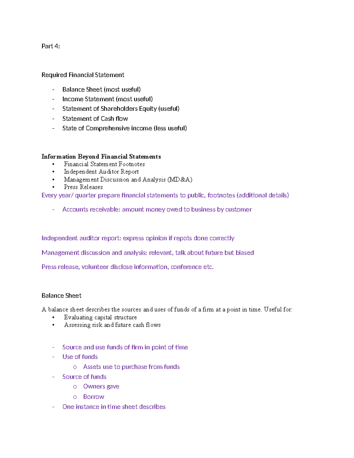 MGT 8803 Notes: Part 4 - Key Financial Statements Explained - Studocu