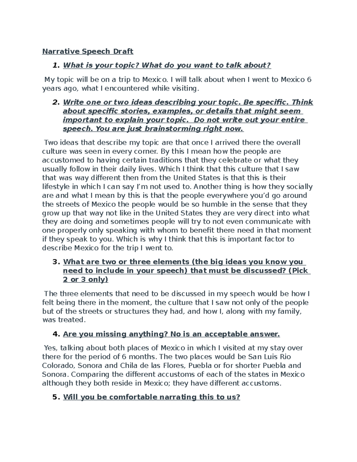 Narrative Speech Draft - Narrative Speech Draft What is your topic ...