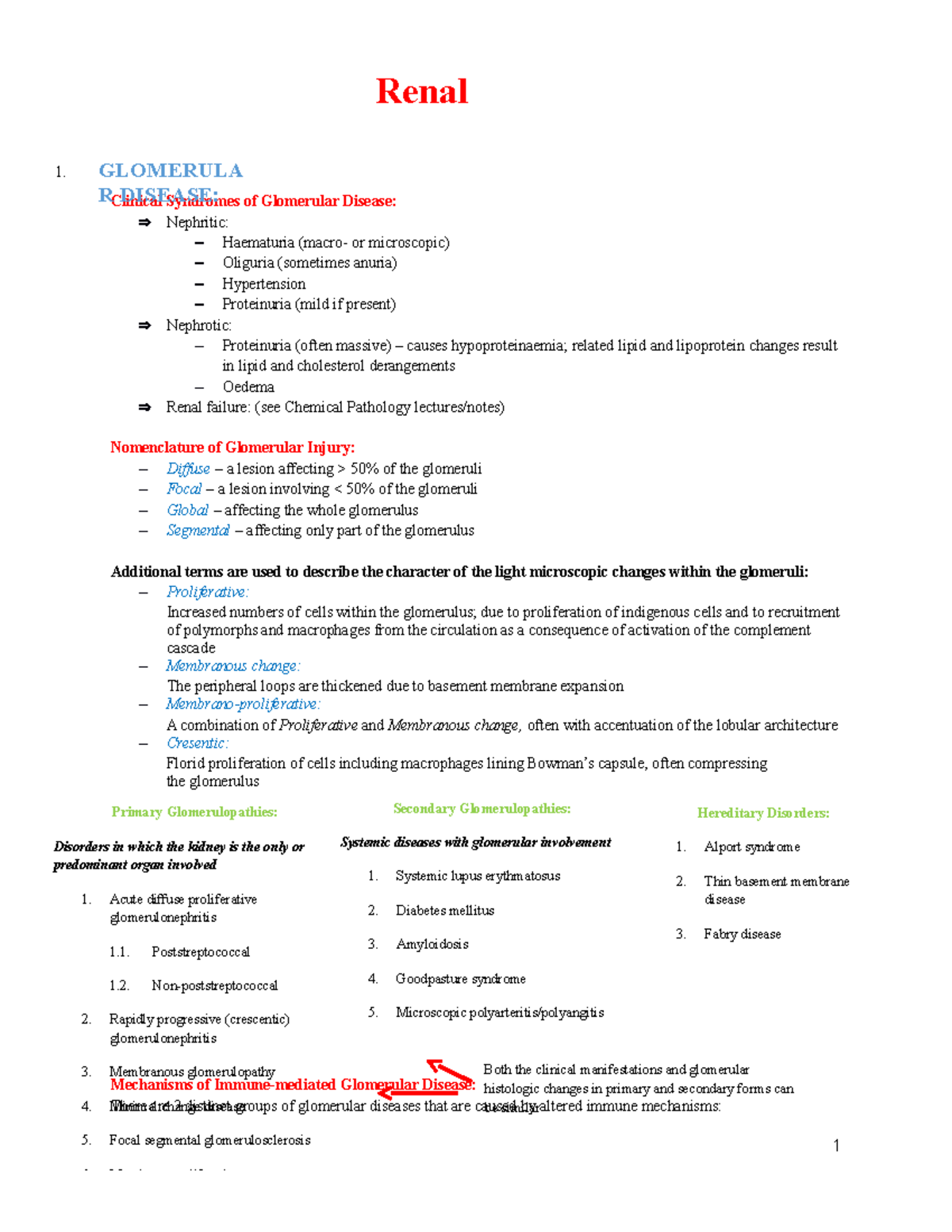 Renal Pathology - Lecture Notes 1: Glomerular Diseases and Mechanisms ...