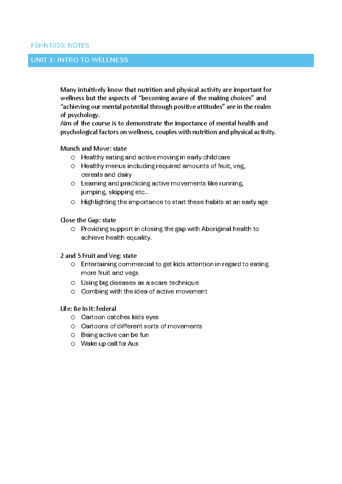 FSHN1030: Comprehensive Notes on Nutrition and Wellness Principles ...