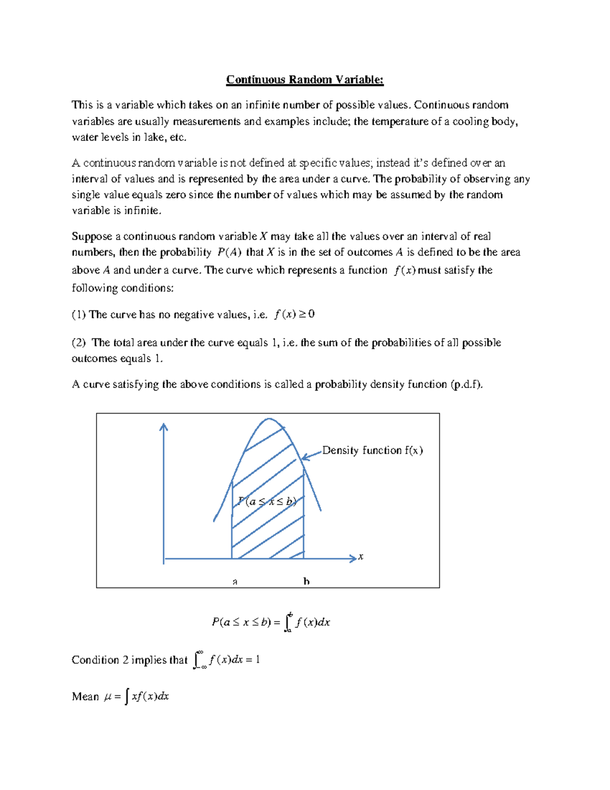 Engineering PROB & STAT Lecture Notes 6 - Continuous Random Variable ...
