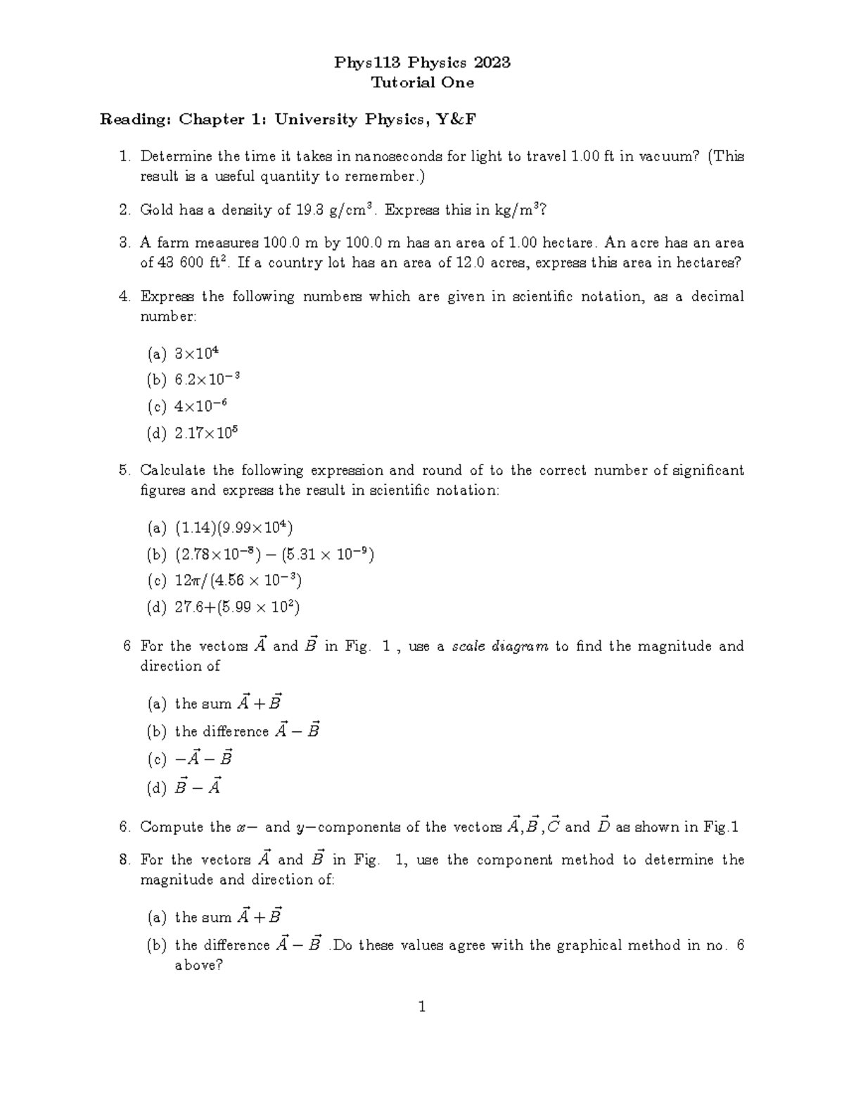 Phys113 Tutorial 1 solutions - Phys113 Physics 2023 Tutorial One ...