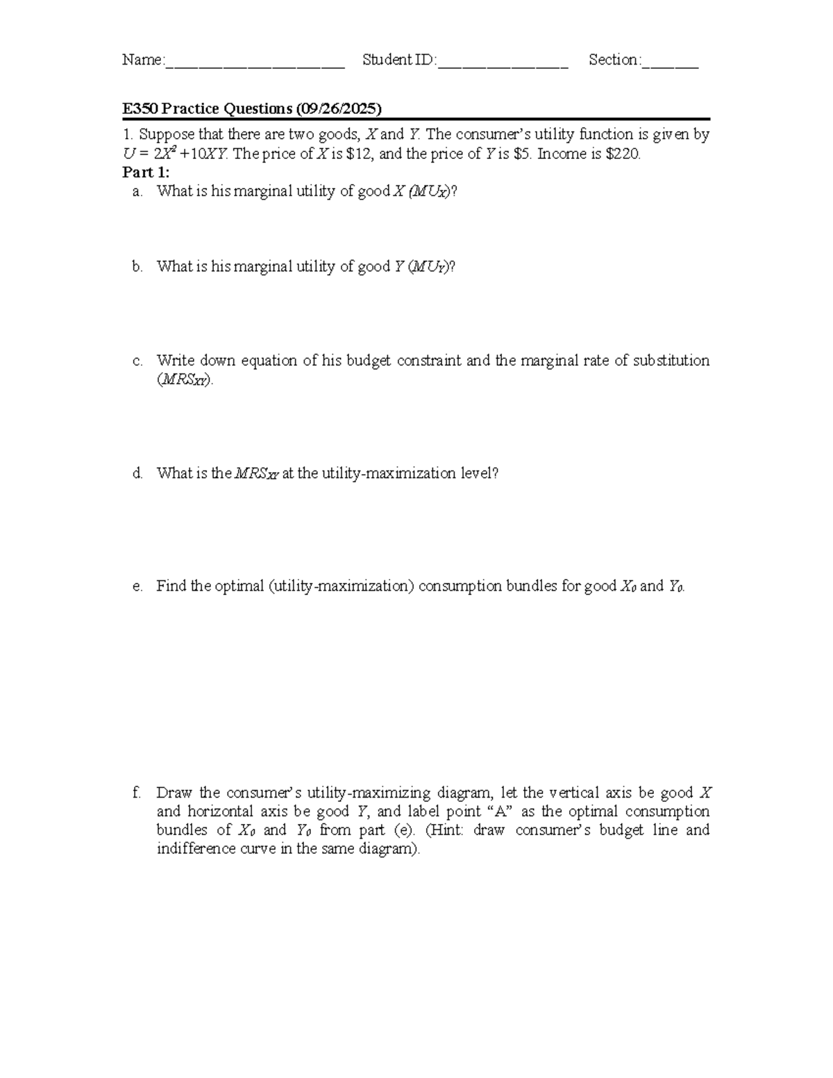 E350 Midterm 1 Review: Utility & Consumption Questions - Studocu