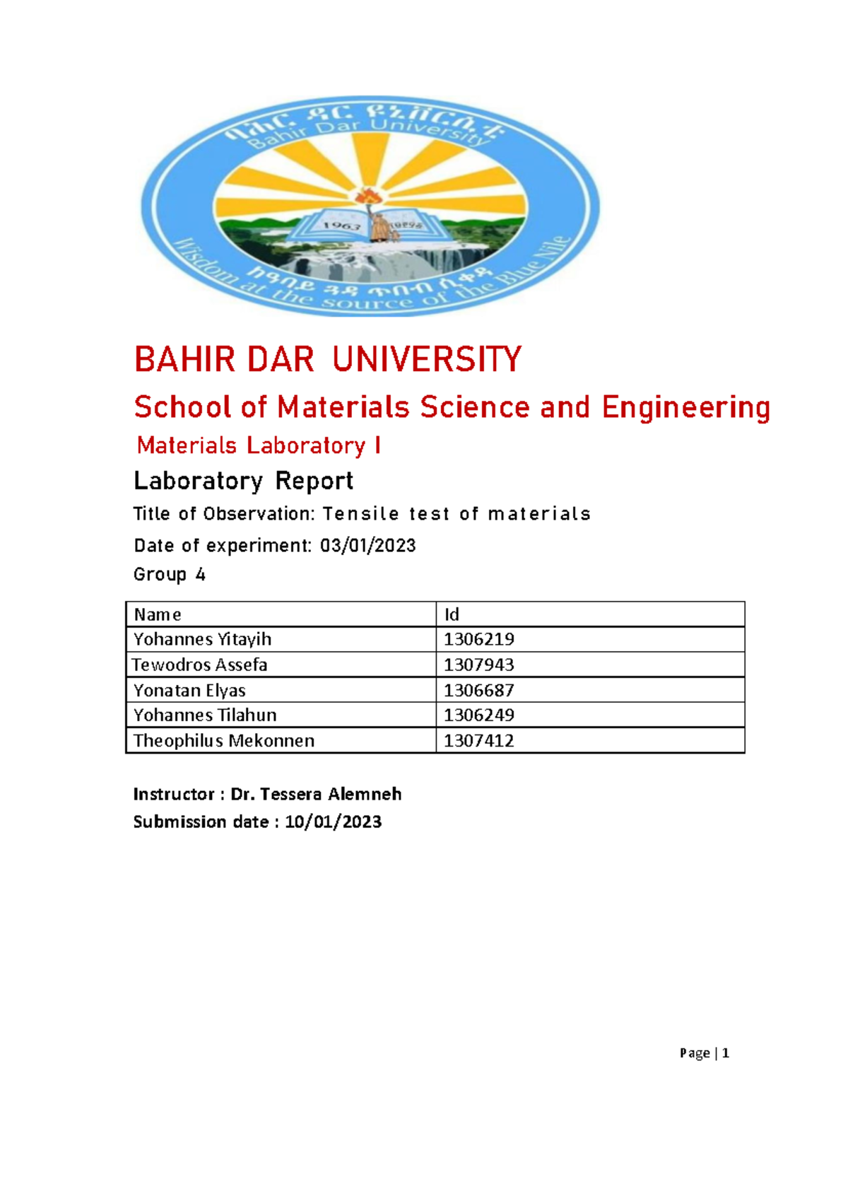 Tensile Test of Materials - Lab Report (Materials Lab I, UTM) - Studocu