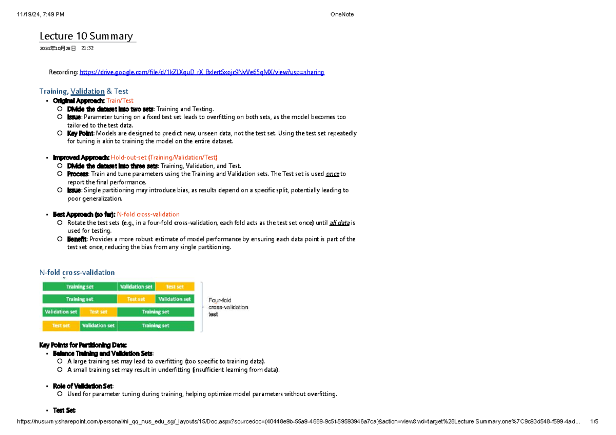 EE2211 AY2425S1 Lecture 10 Summary: Machine Learning Concepts - Studocu