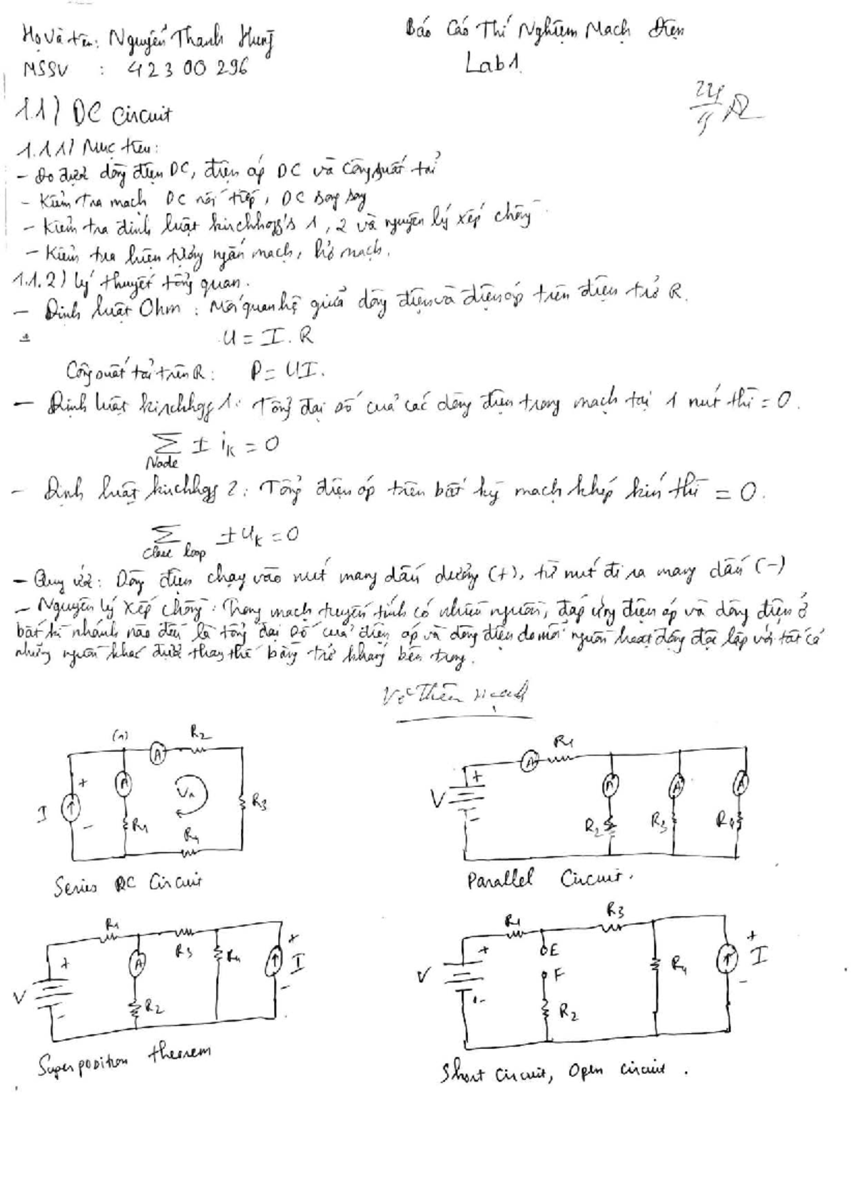 Lab Report on DC and AC Circuits - MSSV: 42300296 - Studocu
