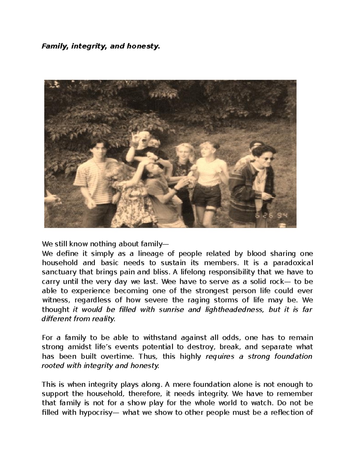 Familyintegrityhonesty - Family, integrity, and honesty. We still know ...
