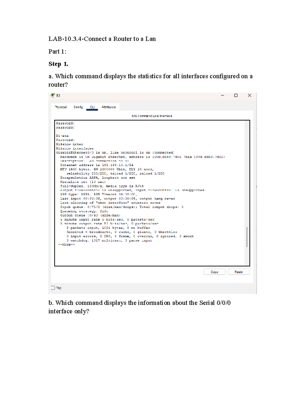 LAB-10 - jiosjigfsj - LAB-10.3-Connect a Router to a Lan Part 1: Step 1 ...