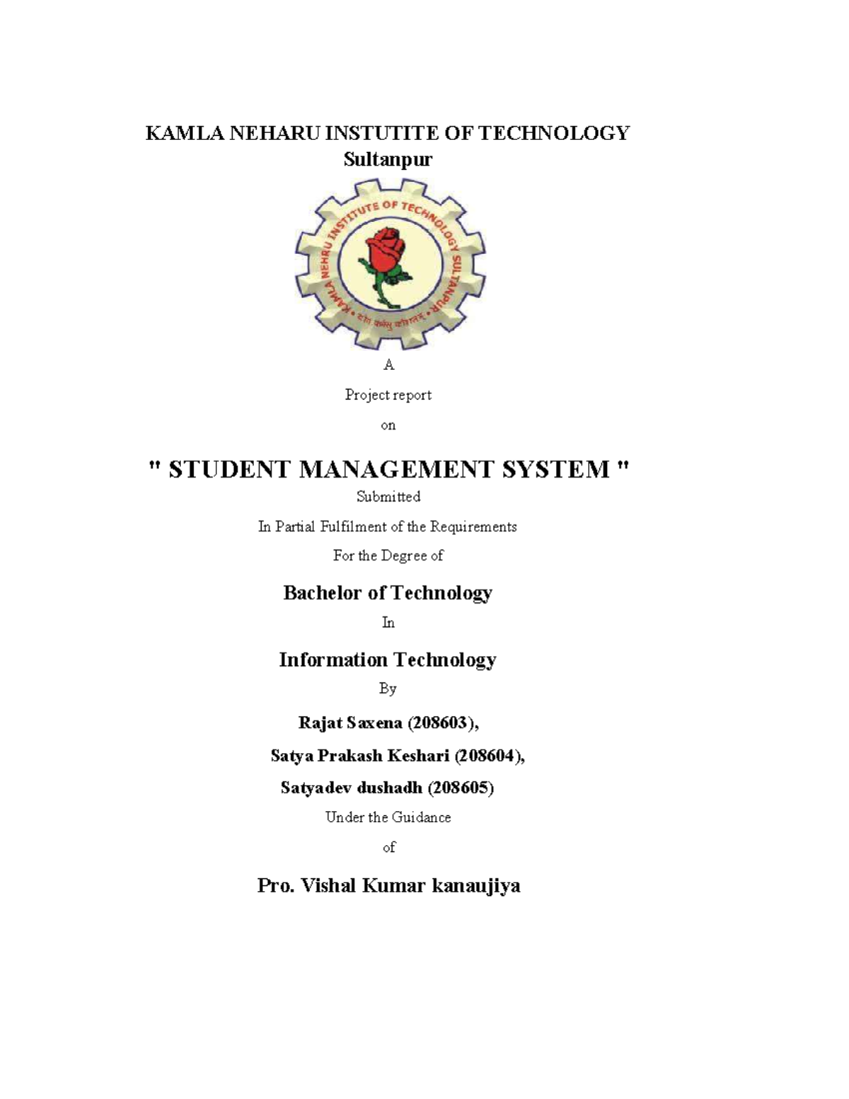 Project Report on Student Management System for B.Tech IT - Studocu