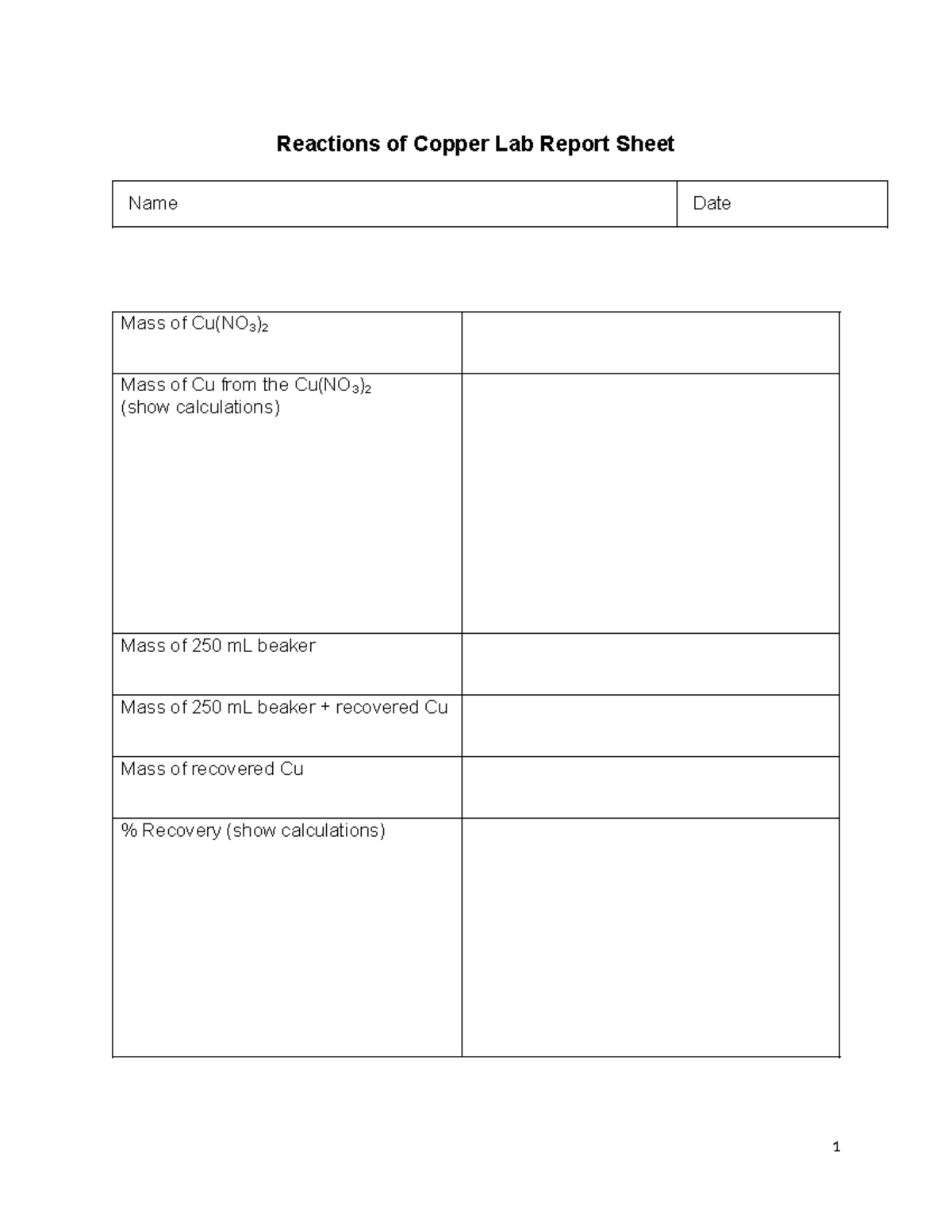 Reactions of Copper Lab Report Sheet - CHEM 142 - Studocu