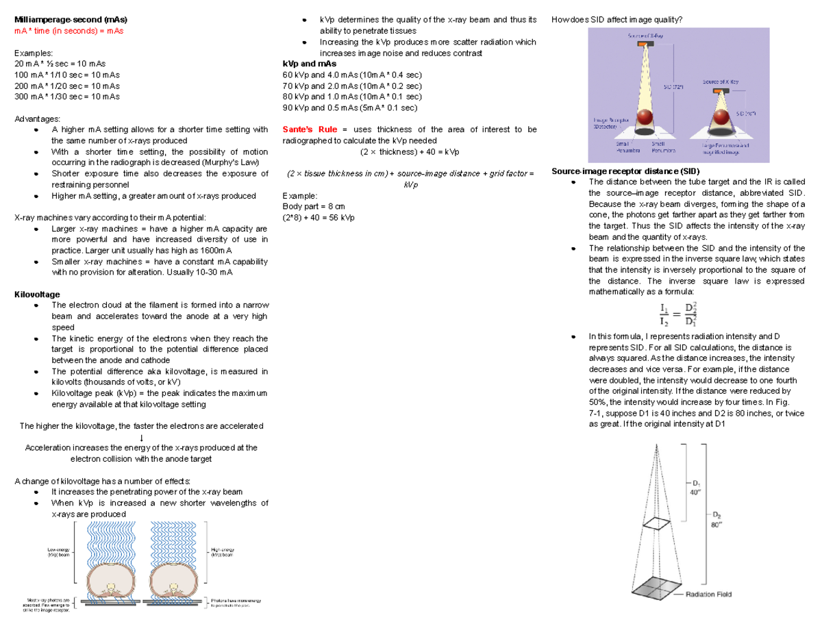 Radiology Lec 1: Understanding mAs, kVp, and SID in X-Ray Imaging - Studocu