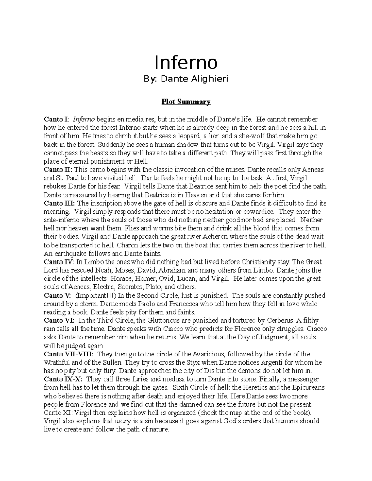 3. Dante-The Inferno - Inferno : Dante Alighieri Plot Summary Canto I ...