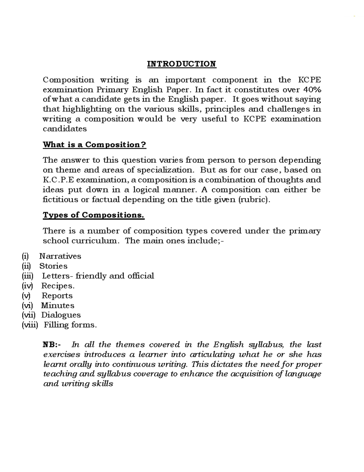 KCPE English Paper: Guide to Composition Writing Skills - Studocu