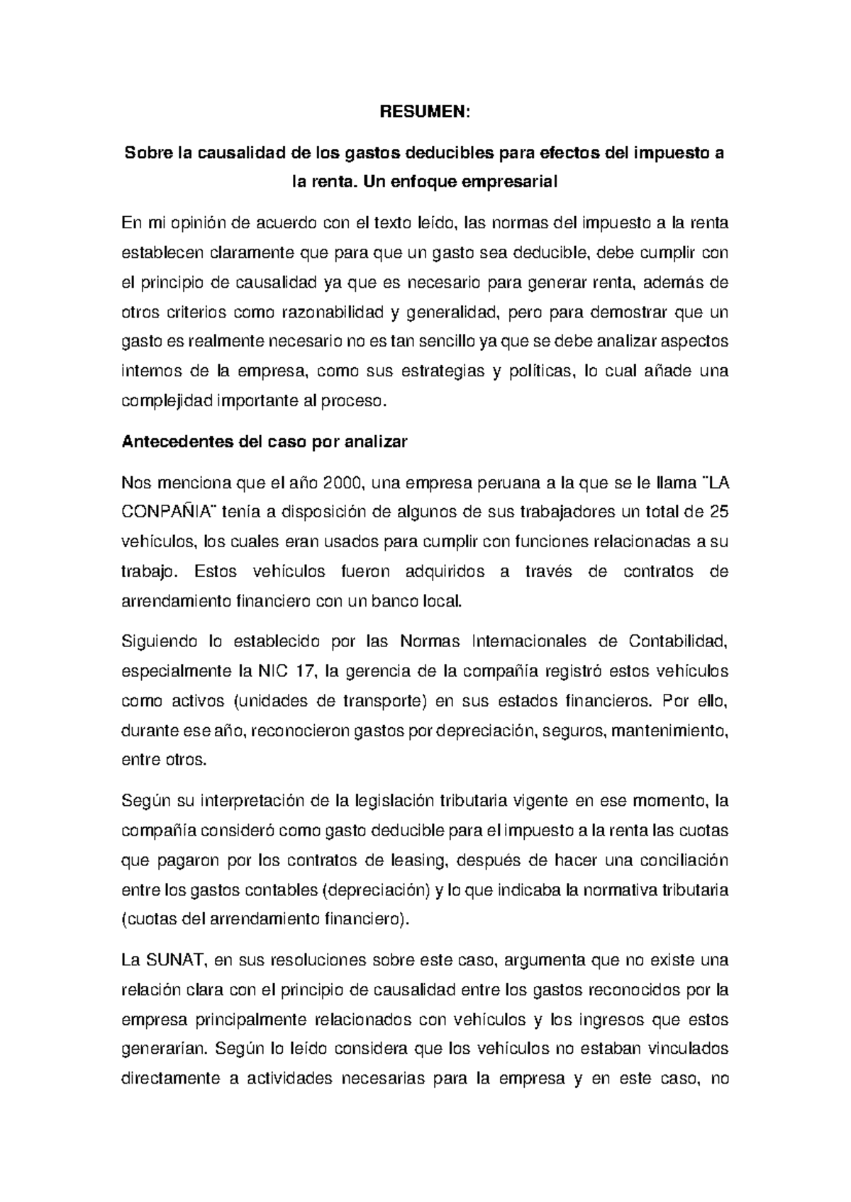 Resumen sobre Causalidad de Gastos Deducibles en Impuesto a la Renta ...