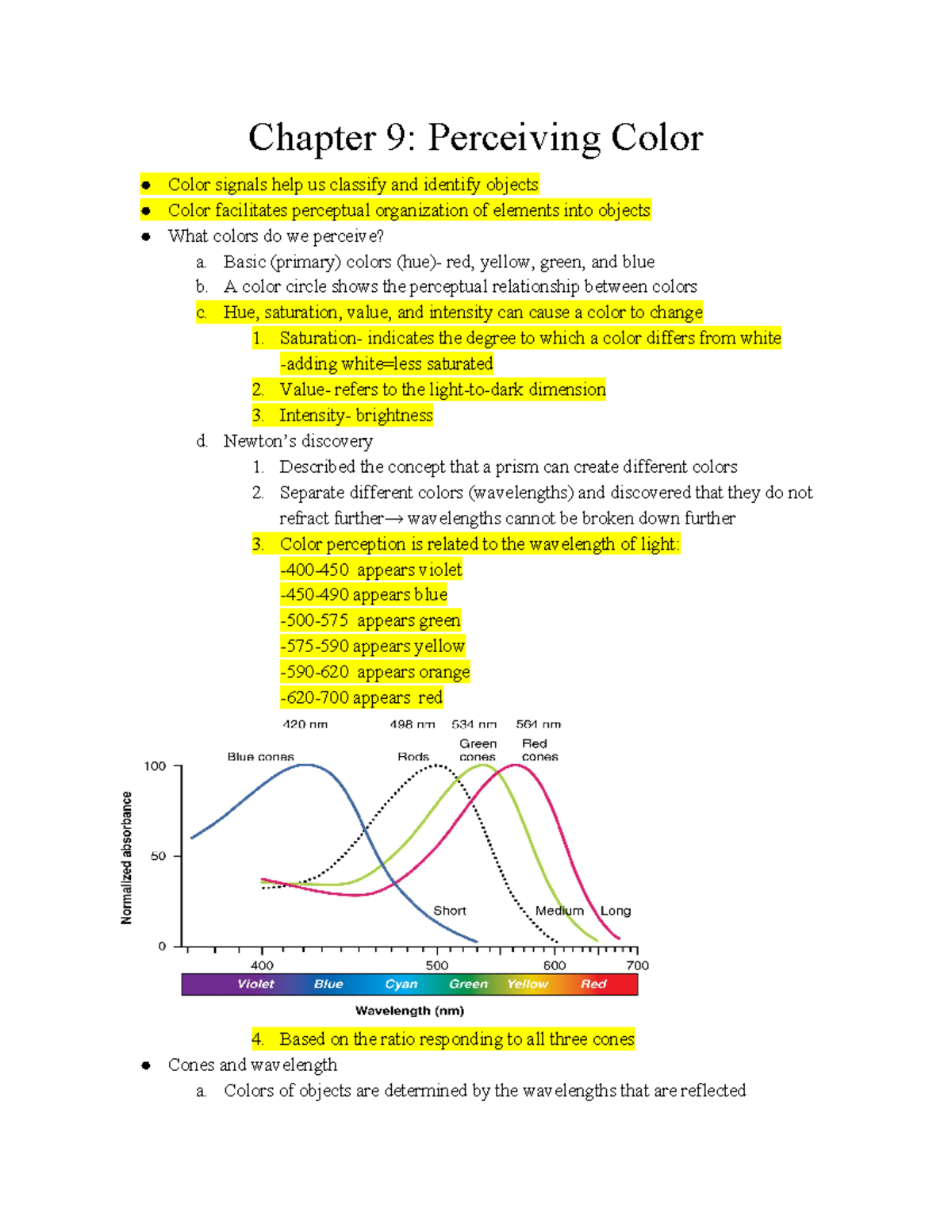 Sensation&Perception Ch - Chapter 9: Perceiving Color Color signals ...
