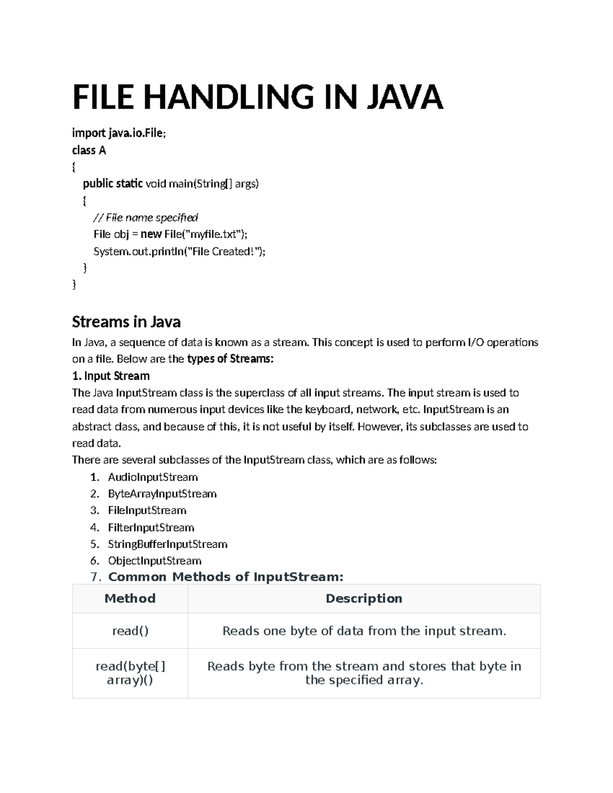 IO File Handling in Java: Comprehensive Notes on Streams & Operations ...