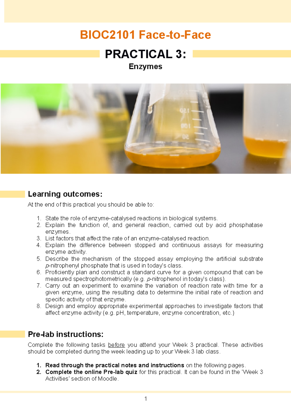 BIOC2101 Prac Notes Week 3 Enzymes (F2F) - BIOC2101 Face-to-Face ...