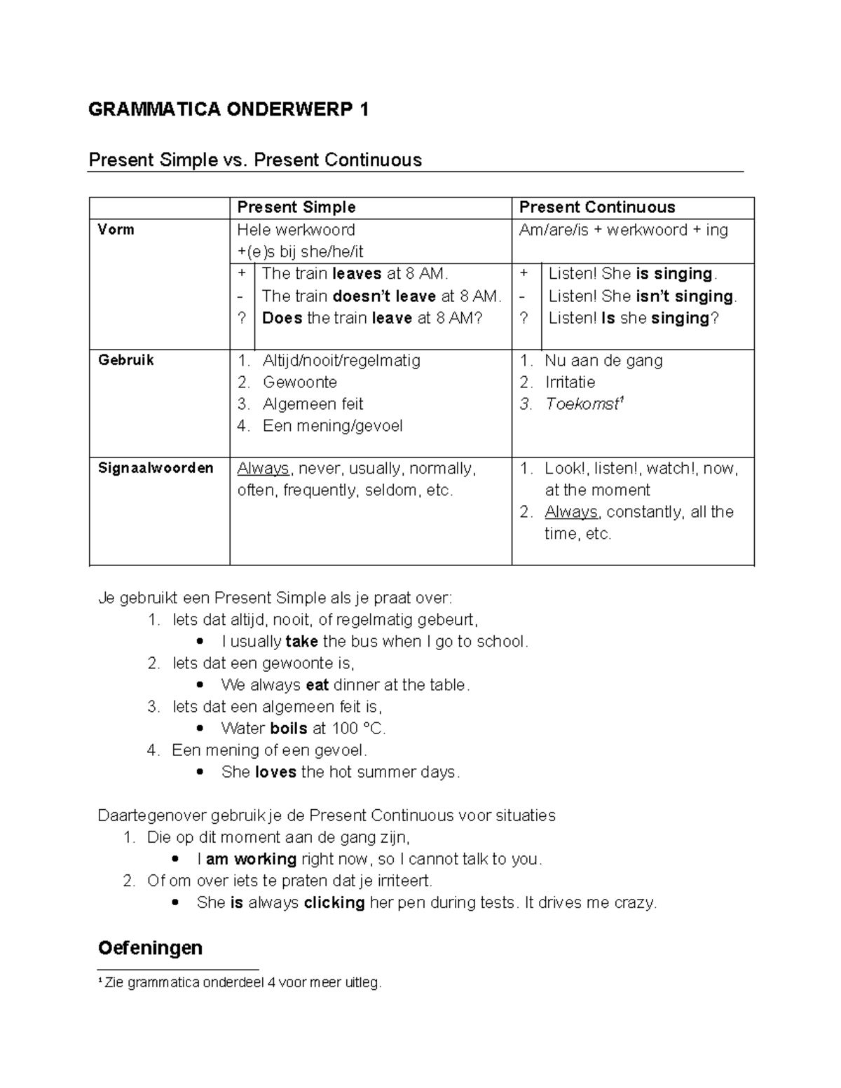 Grammar Topic 1: Present Simple vs Present Continuous BSM Notes ...